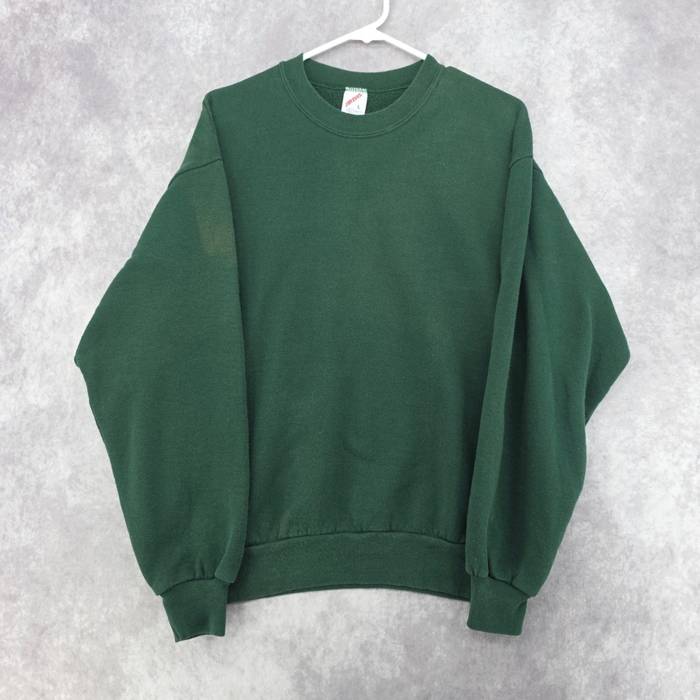 Vintage Jerzees Sweatshirt Mens Large Green Blank Crewneck Made in USA